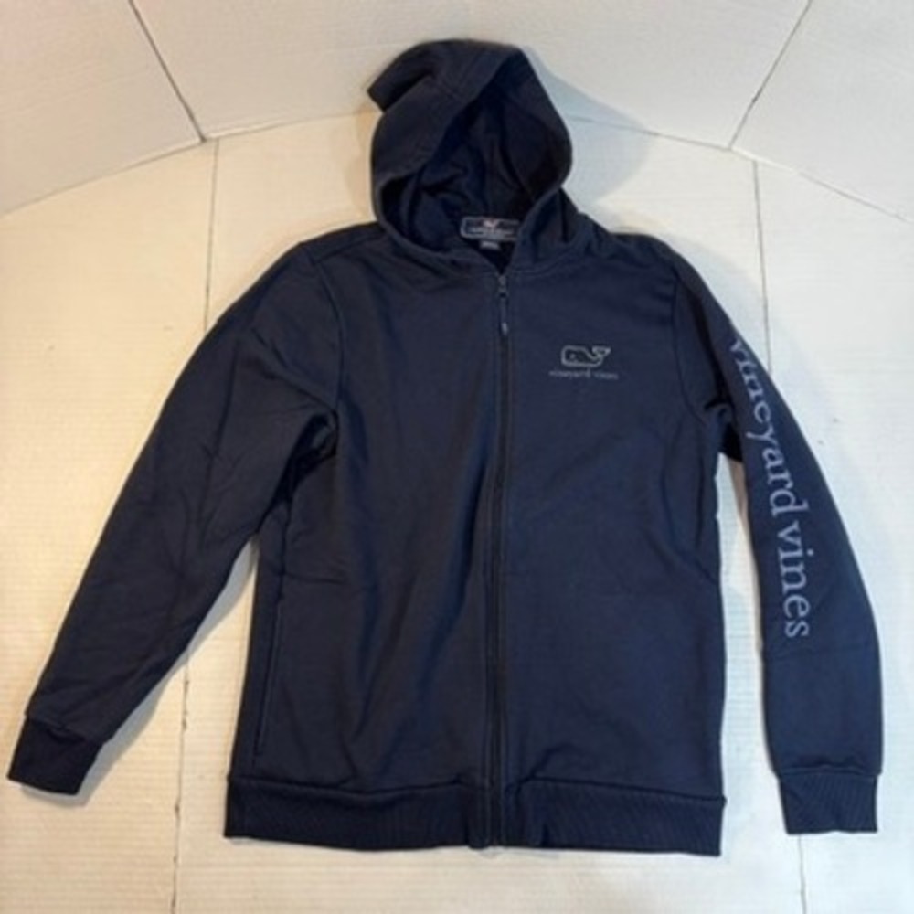 Vineyard Vines S Full Zip Hoodie Jacket whale logo navy blue spellout‎ *NO* LACE